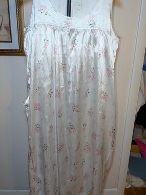 Ella Simone Floral Satin Feel Nightgown Sleeveless Sleep Dress Pink Rose Print